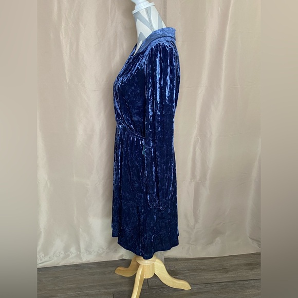 New ModCloth Large Blue Velvet Long Sleeve Dress - Picture 6 of 11
